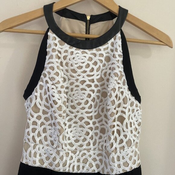 ABS Allen Schwartz Halter Dress Size 6 Ivory Lace Black Skirt Rockabilly Pin Up - Picture 4 of 15